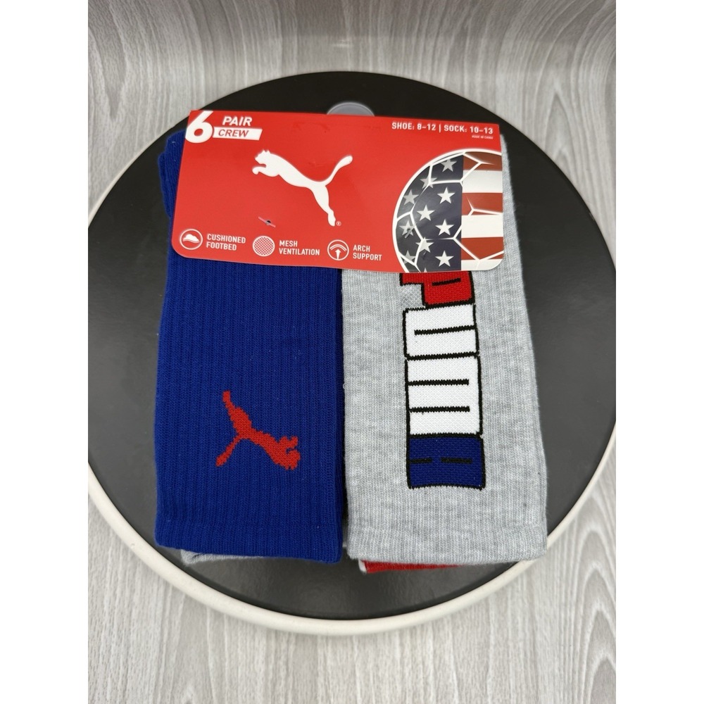 PUMA TEAM USA Competition Cushioned Crew Socks 6 Pair Shoe Size 8-12 NEW 2026